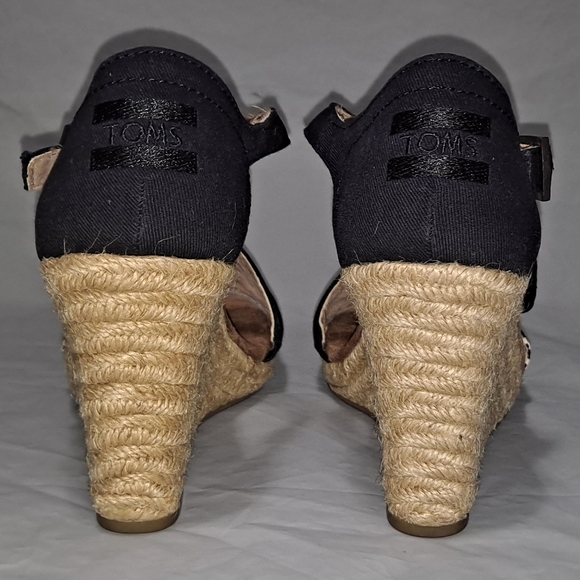 TOMS Clarissa Wedge Sandals Women's 6.5 Black/Tan/White w/ 3.5 inch Rope Heels - Picture 7 of 12